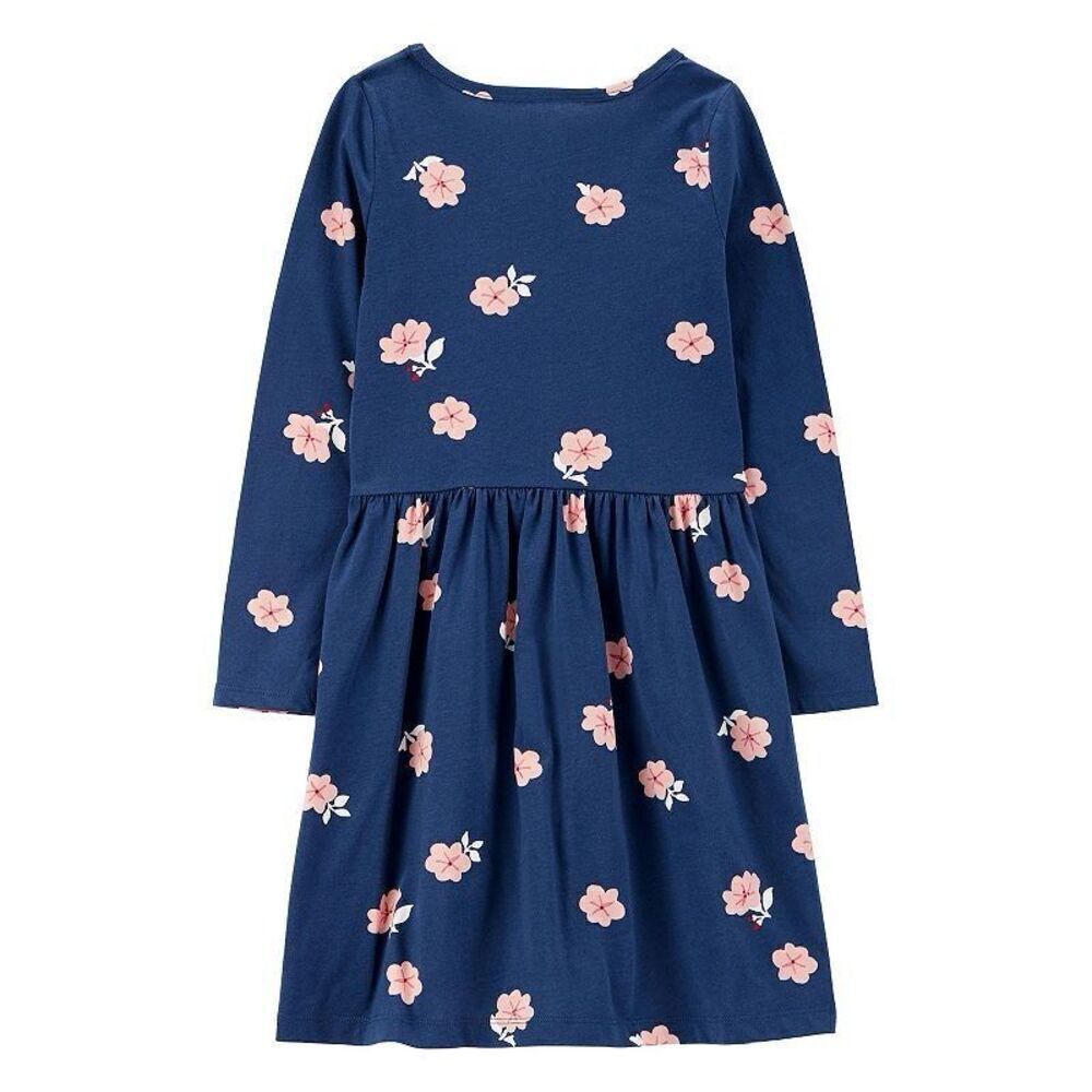 Carter’s Girl’s Navy Pink Floral Cotton Jersey Long Sleeve Skater Dress Size 5